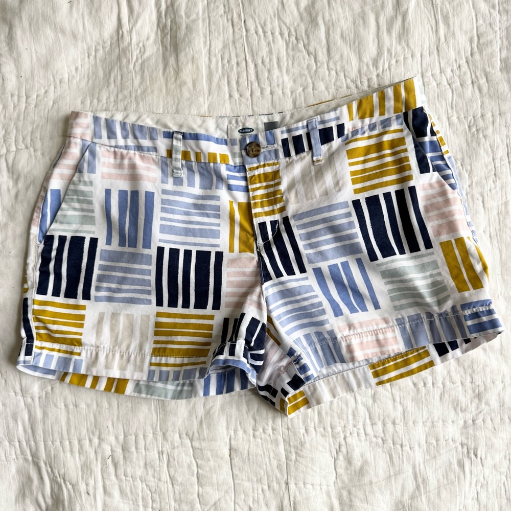 Old Navy Colorblock Retro Patterned Midrise Cotton Womens Shorts Sz 6